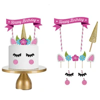 glitter unicorn horn eye happy birthday cake topper cake decoration party supplies for children adults cupcake topper