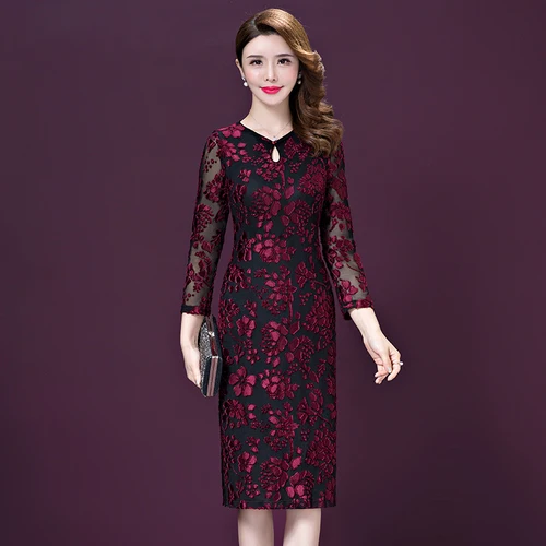 С длинными рукавами весенние платья с Ципао вышивкой и v образным вырезом для шеи