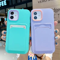 shockproof candy color card slot holder case for iphone 11 12 13 pro xr xs max x mini 7 8 plus drop protection soft cover bumper
