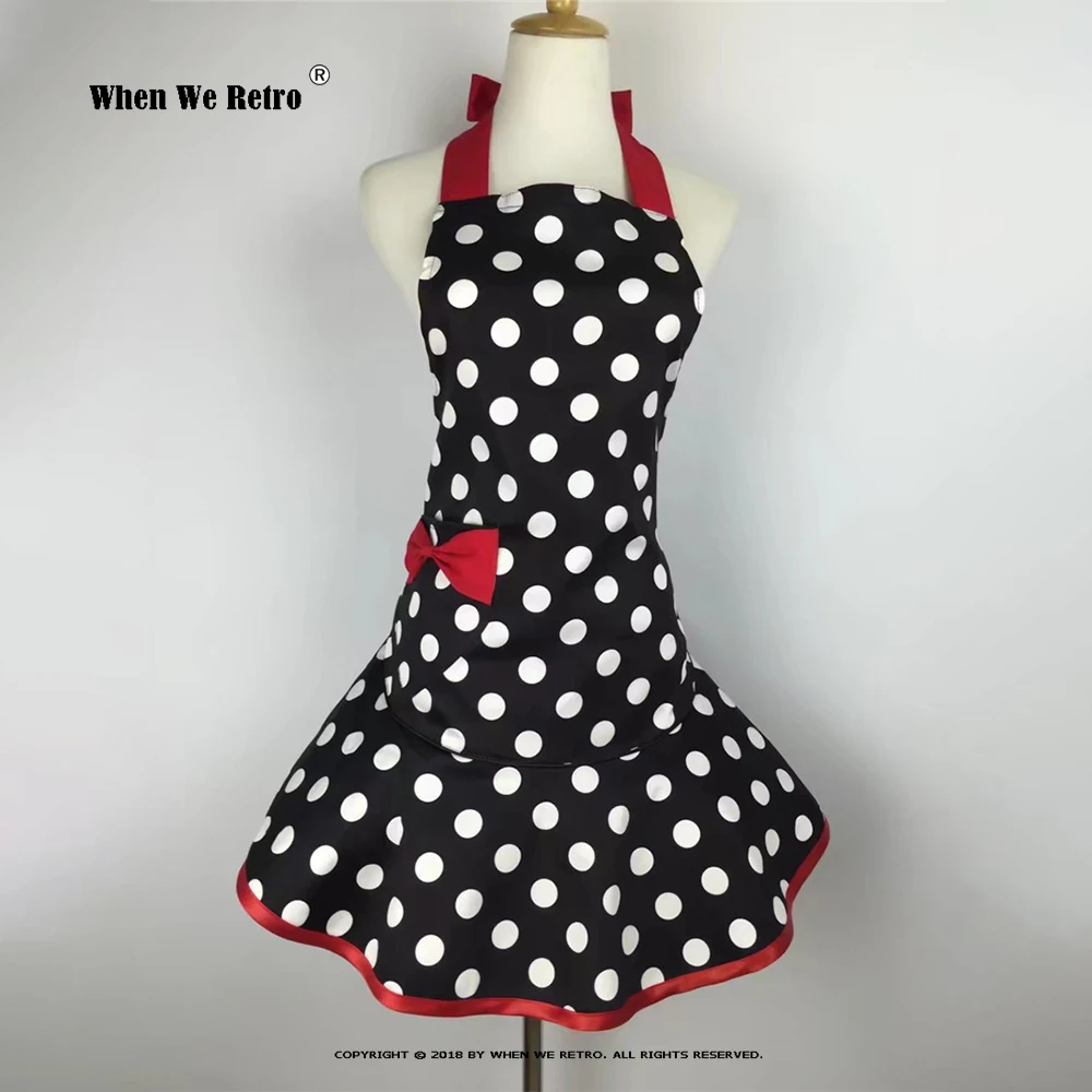 Фартук женский хлопковый в горошек с бантом на шее |