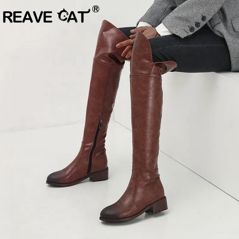 Женские облегающие высокие сапоги REAVE CAT черные и коричневые ботфорты на | Отзывы и видеообзор