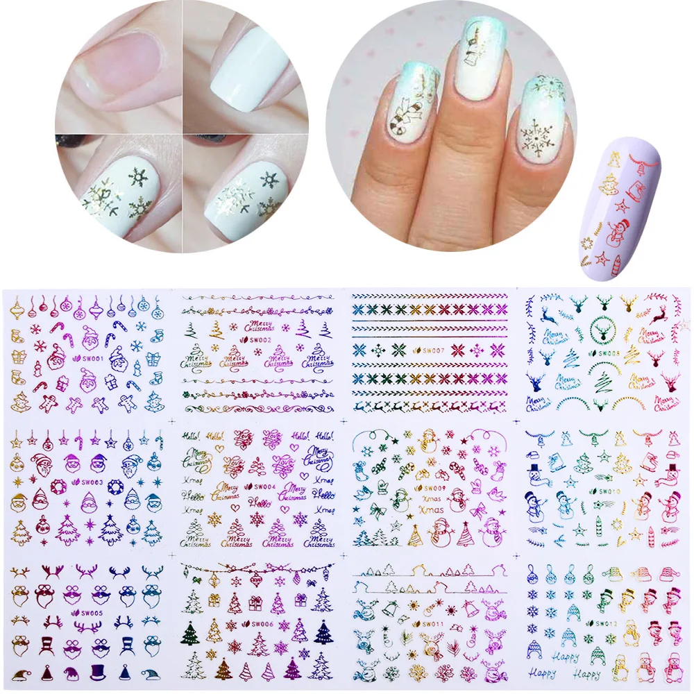 Смешанный дизайн 3D Ногти Хэллоуин Снежинка лента ногтей трафаретные наклейки