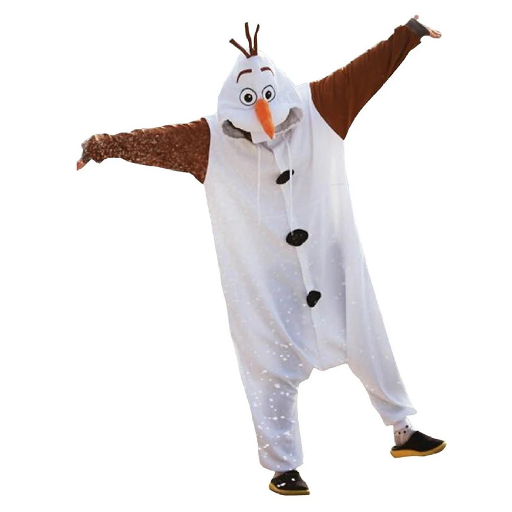 Anime Snowman Olaf Costume Pajamas Cosplay White jumpsuit Adult Sleepwear Party Dress Clothes