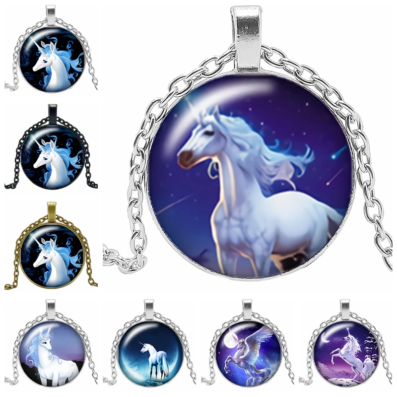 

2019 Новинка; Лидер продаж; Нижнее белье с рисунками ожерелье с единорогами подарок на открытом воздухе выпуклое зеркало Кулон Лошадь ожерель...
