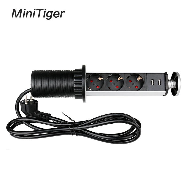 Выдвижная розетка Minitiger 16 А с 3 розетками 2 USB порта для зарядки кухонного стола