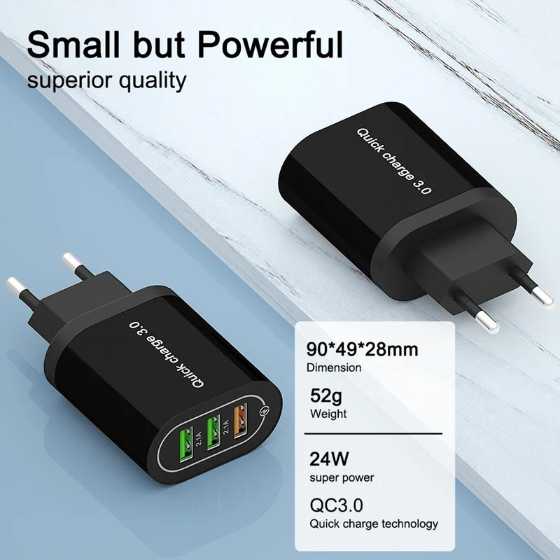 

3pcs 24W QC 3.0 Fast Charger 4.8A Max 3 Port USB Charger Adapter Quick Charge 3.0 For iPhone/Samsung/Xiaomi Phone Charger