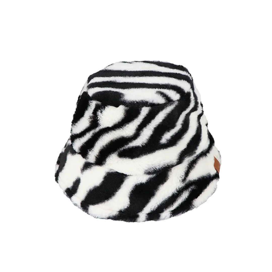 21Colors Winter Zebra Pattern Cow Faux Fur Fluffy Bucket Hats for Women Outdoor Warm Sun Hat Fisherman Cap Girl Panama Gorros images - 6
