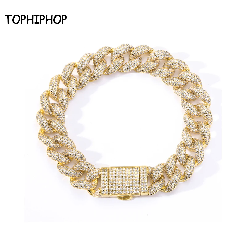 

TOPHIPHOP New 12mm Bubble Dense Diamond Cuban Chain Micro-Inlaid Zircon Hiphop Hip Hop Bracelet Trend Men and Women Bracelet