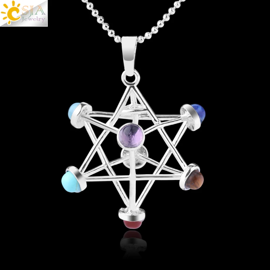 CSJA Merkaba Чакра Подвески из натурального камня рейки 7 Ожерелье чакра исцеляющая