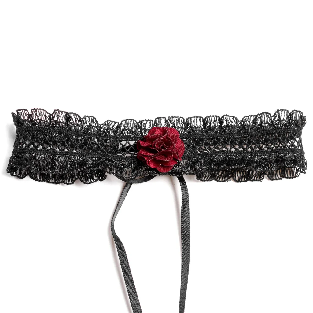 

PUNK RAVE Women's Gothic Knit Slim T-shirt V-Collar Rose Necklace Women Long Sleeve Top Rose