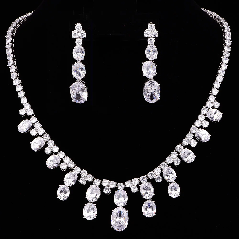 Новое поступление, ювелирные наборы в форме капли воды из Дубаи, свадебное ожерелье, серьги, наборы для женщин, Bijoux Mariage CZL-6090