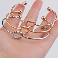 2mm thin stainless steel love knotted bracelet elegant simple heart shaped open bangle bracelet fashion jewelry 2020