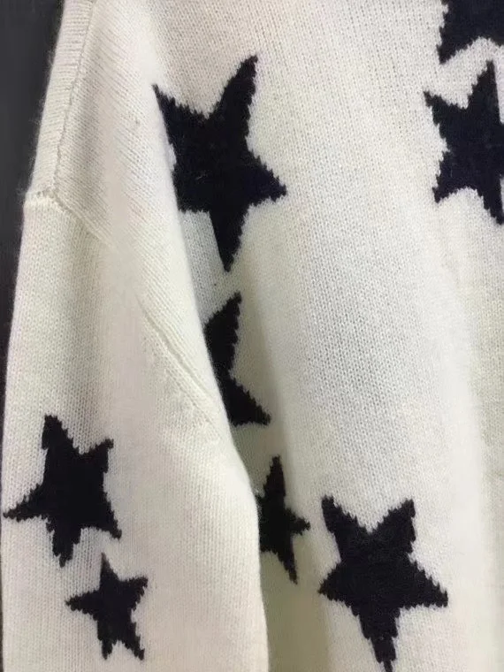 

Women Stars Print 100% Cashmere Sweater Ladies Long Sleeve Single Breasted Loose Ladies Casual Knit Cardigans Outwear Tops