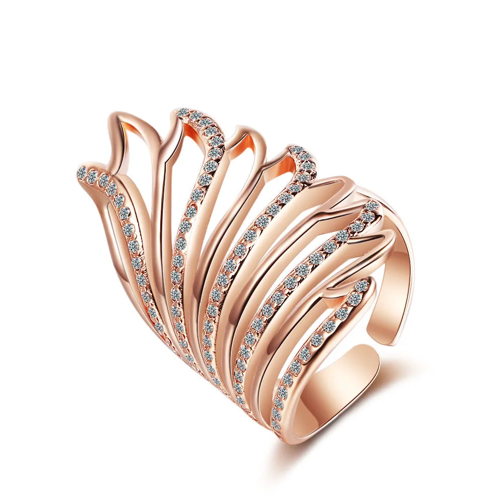 

Women's Luxury Rose Gold Rhinestone Wedding Party Jewelry Ring Wings Shape Hollow Ring Geometric Zircon Bohemian Rings For Women