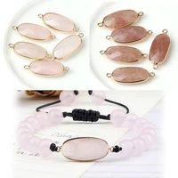 long ellipse pink crystal pendant pink agate natural stone double hanging connector women jewelry gifts make accessory wholesale