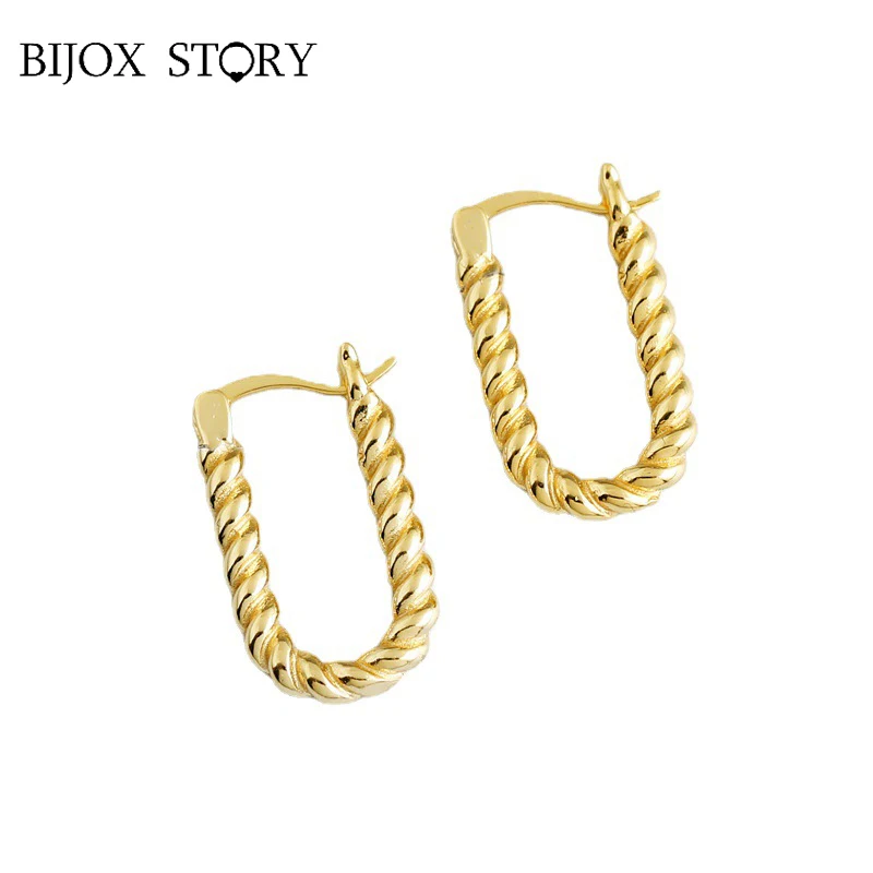 

BIJOX STORY Twist Rope Hoop Earrings For Women Real 925 Sterling Silver U Shaped 18*10.7mm Anniversary Engagement Fine Jewelry