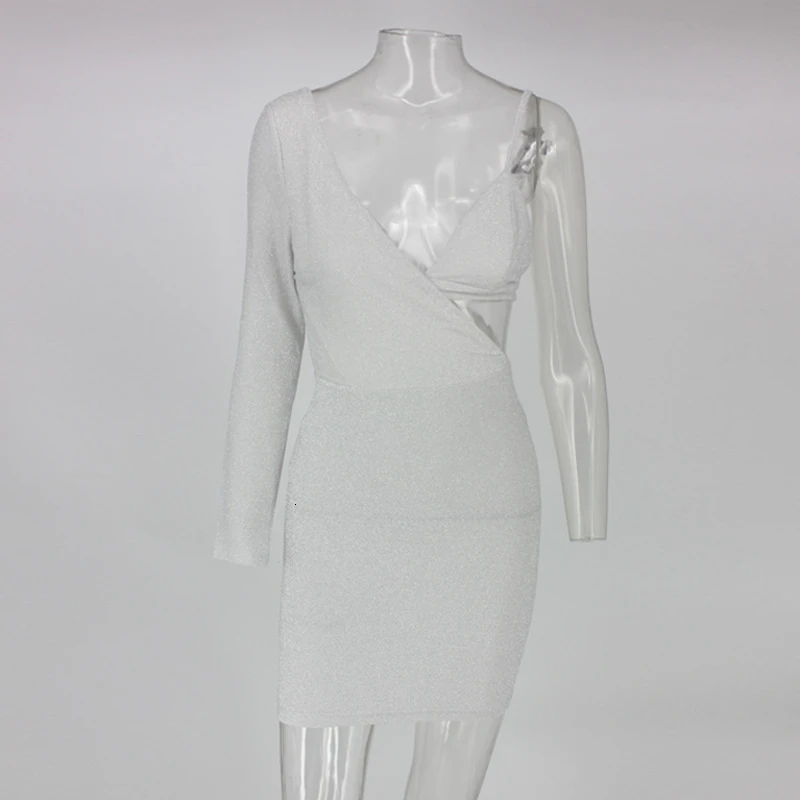 Женские вечерние платья на одно плечо Fuedage Клубная одежда с блестками элегантное