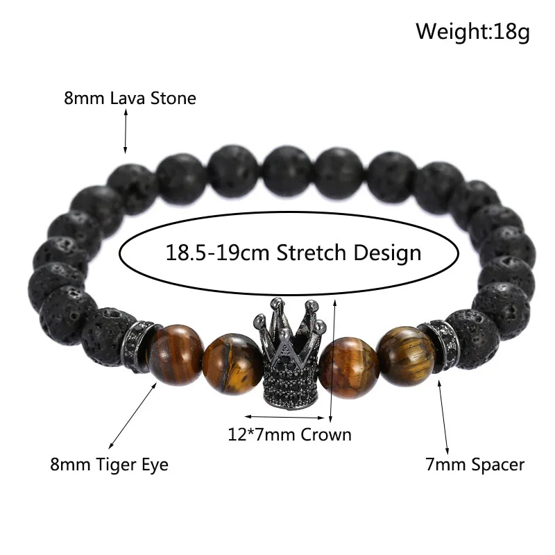 CZ браслет с шармом короной простой классический тигровым глазом из лавы ручной