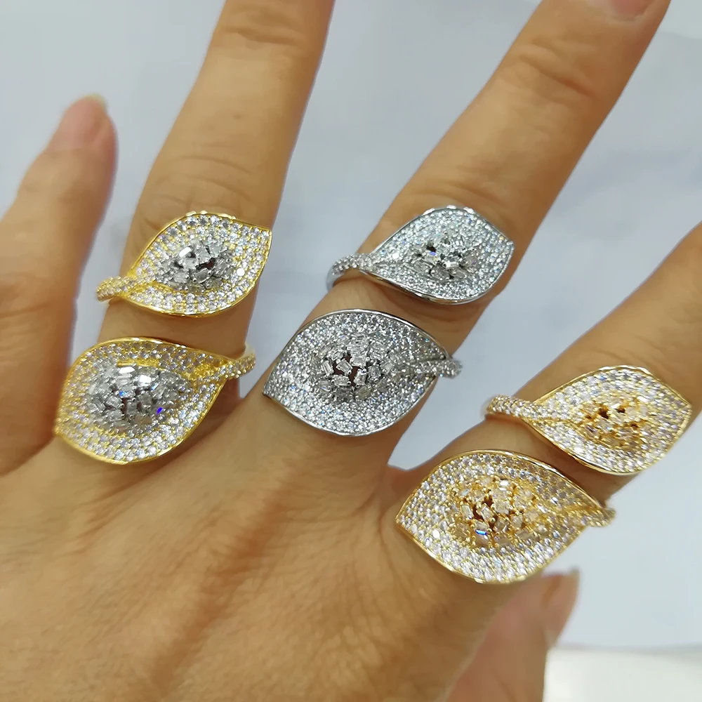 

Blachette Dubai Africa Luxury Exquisite Personality Cubic Zircon Adjustable Leaf Rings Women's Party Daily Anniversary Jewelry