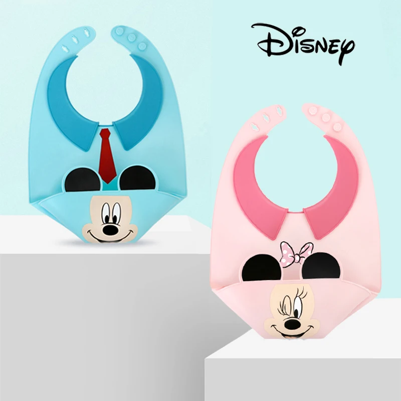 

Disney Mickey Minnie Adjustable Bibs Baby Super Soft Silica Gel Waterproof Foldable Pocket Antifouling Children Meal Placemat