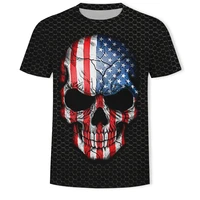 hot sale summer new horrible skull flag 3d printing cool mens t shirt funny personality plus size couple t shirt