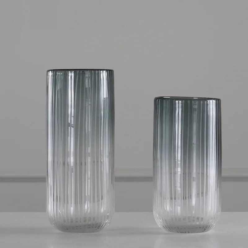

JANE NEW GRADIENT ASH GRAY VERTICAL STRIPED GLASS VASE TEXTURE TABLE LIVING ROOM STUDY GLASS VASE
