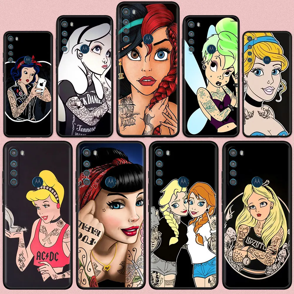 

Tattoo Girl Princess Case for Motorola G30 One Fusion Plus G9 Play G8 Power Lite E6s Luxury Black Soft Cover Shell Capa