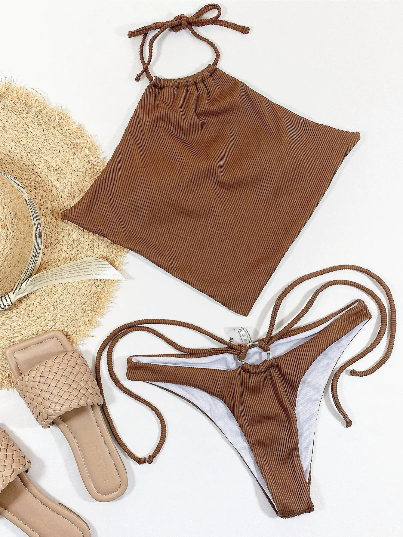 

2022 Sexy halter bandeau bikini set Patchwork string swimsuit women's swimming suit High cut swimwear Backless bathing suit New