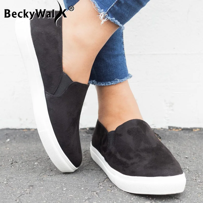 Однотонная женская обувь Осенние Лоферы без застежки на плоской подошве