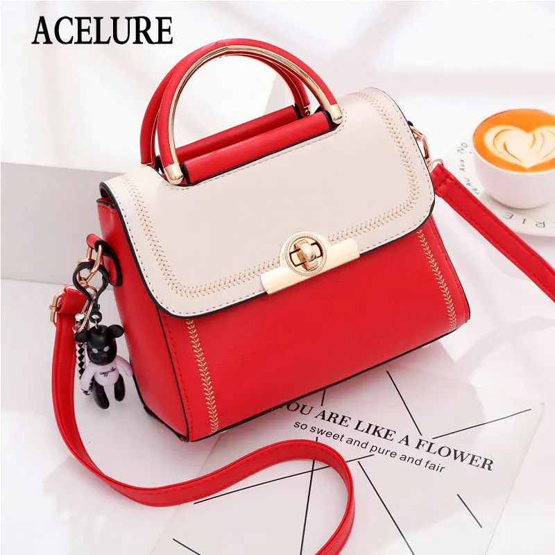 

ACELURE Female Fashion PU Leather Crossbody Messenger Bags Embroidery Lace Decor Small Shoulder Bags Women Hard Handle Handbags