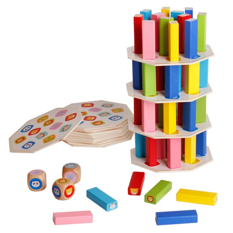 

Kids Wooden Colorful Animal Pattern Blocks Stacking Building Block Toys Educational Cognition Match Game