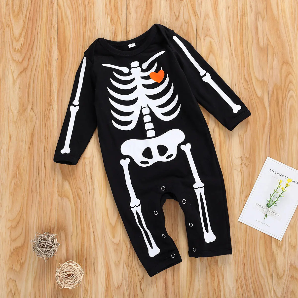 

2020 Newborn Baby Boy Girl Long Sleeve Romper Bone Print Cotton Romper Jumpsuit Playsuit Halloween Clothes