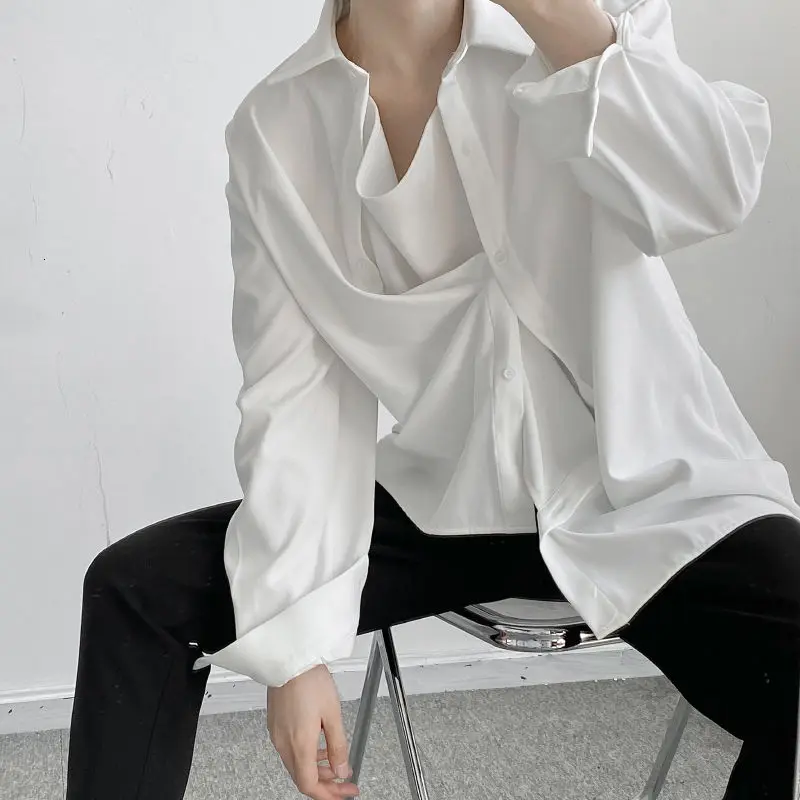 

Поддельная Однотонная рубашка из двух частей, Мужская корейская модная Свободная Повседневная рубашка, уличная одежда в стиле Харадзюку, р...