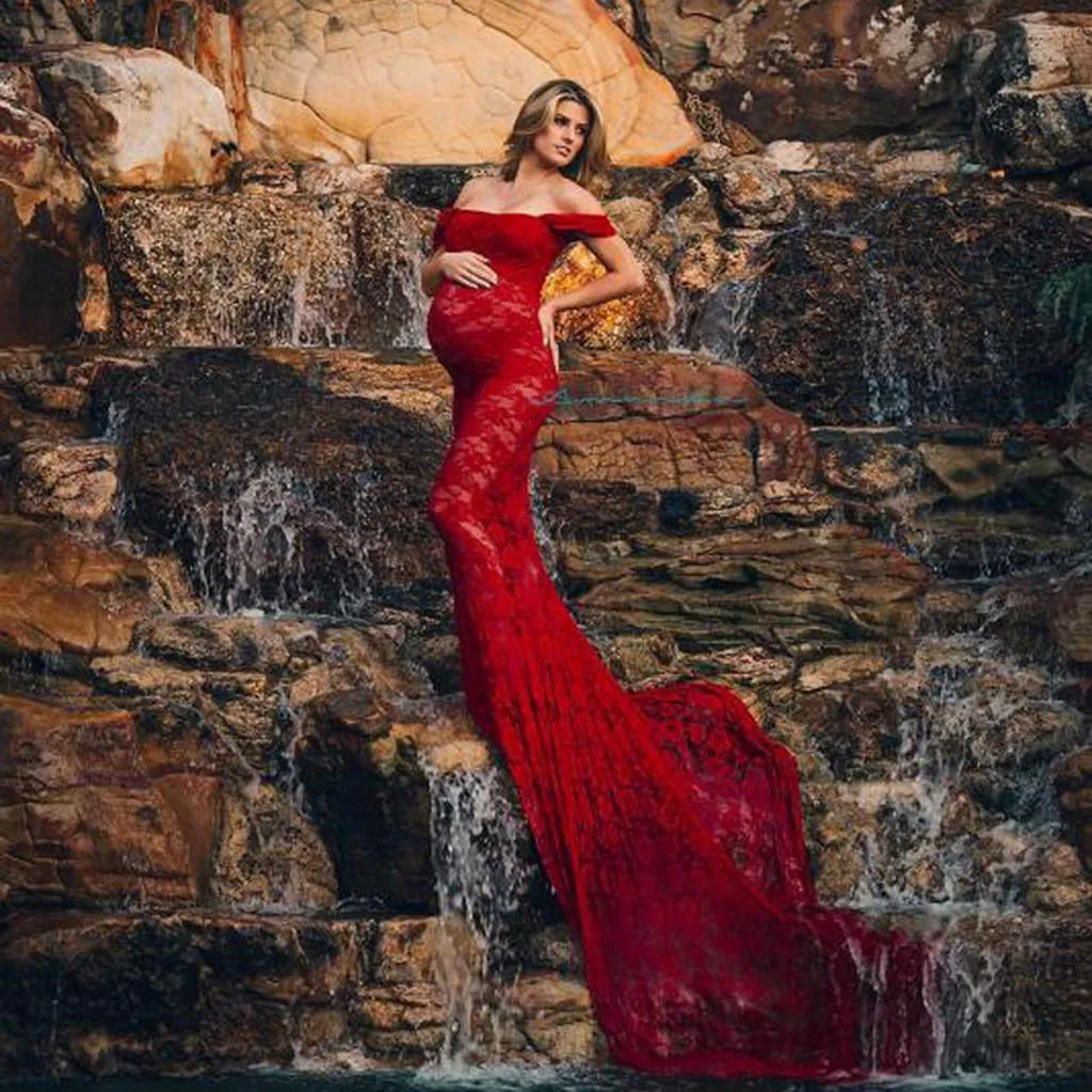 

womens clothing 2019 maternity dresses for photo shoot Pregnants Sexy Photography Props Off Shoulders Lace Nursing Long Dress