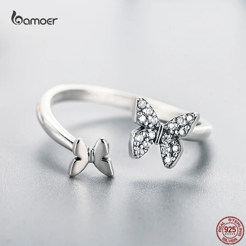 Женское кольцо из стерлингового серебра 925 пробы Bamoer на палец с бабочкой