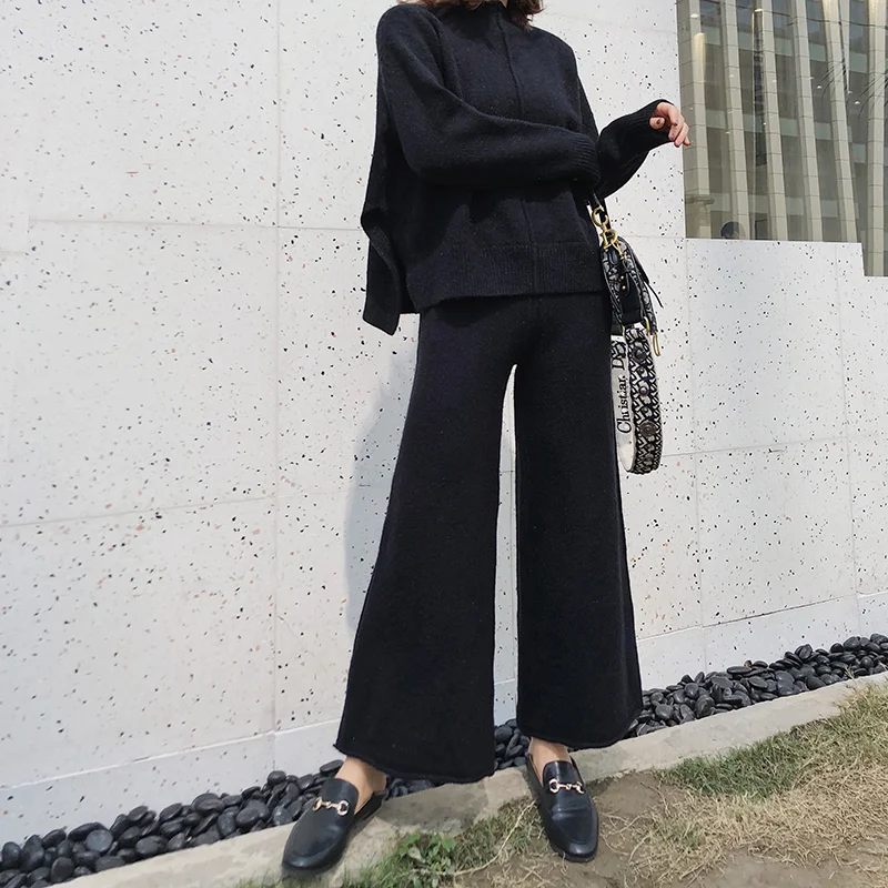 

Rlyaeiz Lazy Style Fashion 2 Pieces Set Women Sportswear 2019 Autumn Winter Casual Cashmere Knitting Sweater + Pants Tracksuit