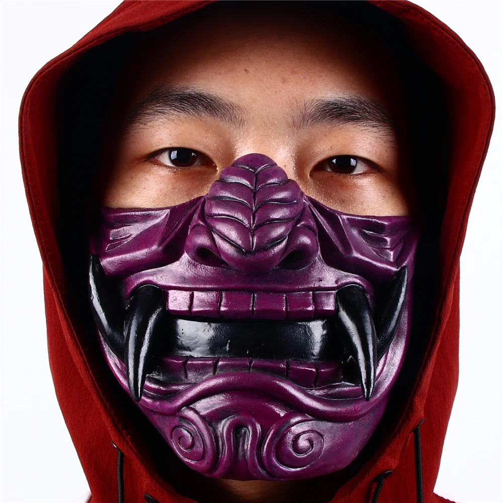 Японская латексная маска ONI Demon на половину лица реквизит для Хэллоуина