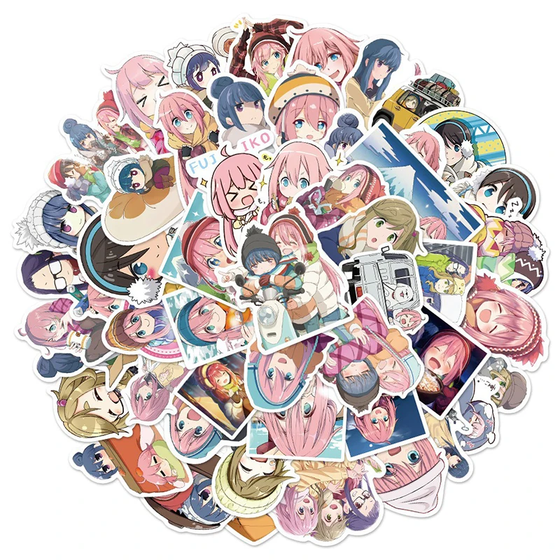 Yuru Camp-pegatinas de Anime Kawaii para ordenador port&aacute;til, pegatinas impermeables para monopat&iacute;n, Notebook, equipaje, Maleta, pegatina infantil, 50 Uds.-0