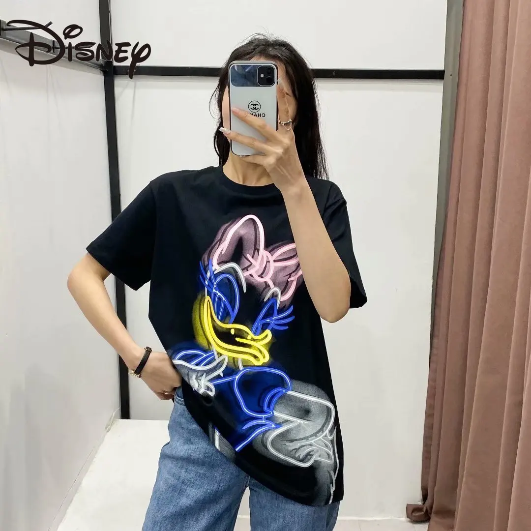 

Disney European and American style women's fashion new versatile round collar top Donald Duck Daisy cotton short sleeve T-shirt