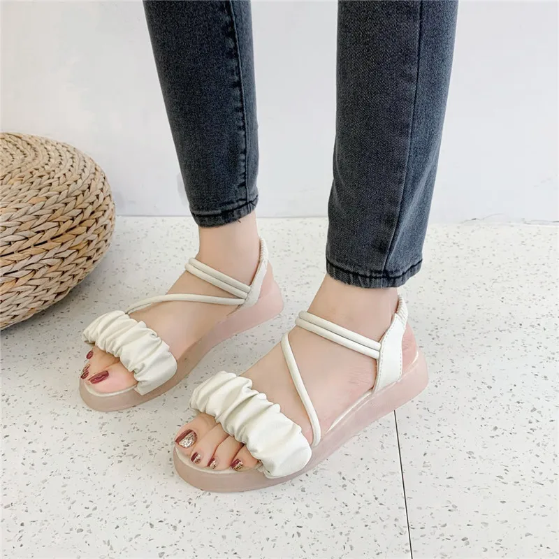 

Beige Heeled Sandals Flat Summer Shoes Woman All-Match Black Without Low 2021 Comfort Gladiator Fashion Beach Girls Elastic band