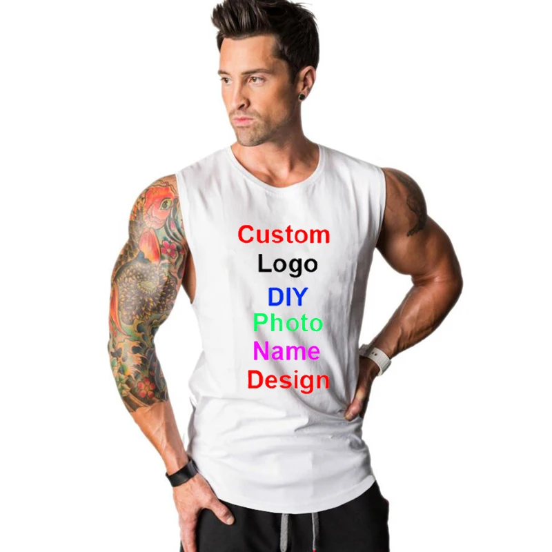 

Customized Logo DIY Mens Cotton Fitness Clothing Gym Stringer Tank Top Men Bodybuilding Vest Workout Sleeveless T Shirt