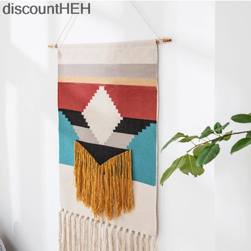 

Nordic Art Hanging Cloth New Hand-knitted Tassel Tapestry Macrame Wall Hanging Handmade Bohemian Style Retro Home Decor