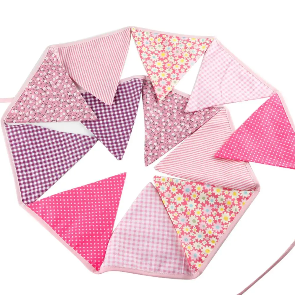 12 Flags Vintage Cotton Pennant For Party Wedding Pennant Bunting Banner Garlands Fabric Decor Wedding Party Supplies 3.2m - Цвет: Коричневый
