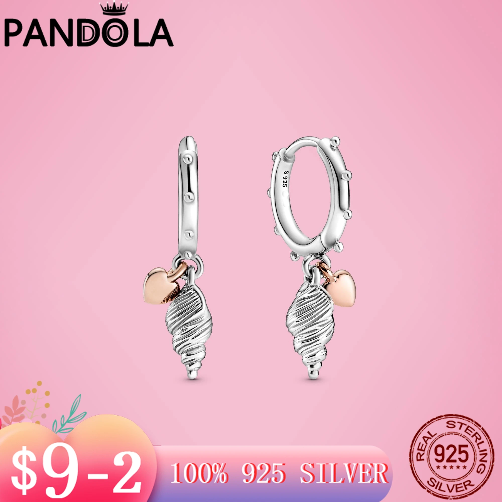 

2021 new Summer 925 Sterling Silver Ocean Series Heart & Conch Shell Hoop Earrings For Women Earings Original Fashion Jewelry