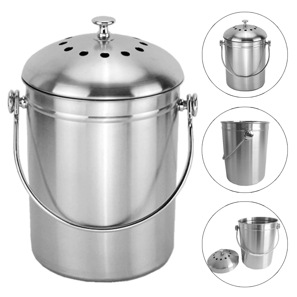 

Home Pericarp Durable Container Bucket Lid Bin Hotel Compost Stainless Steel Recycling