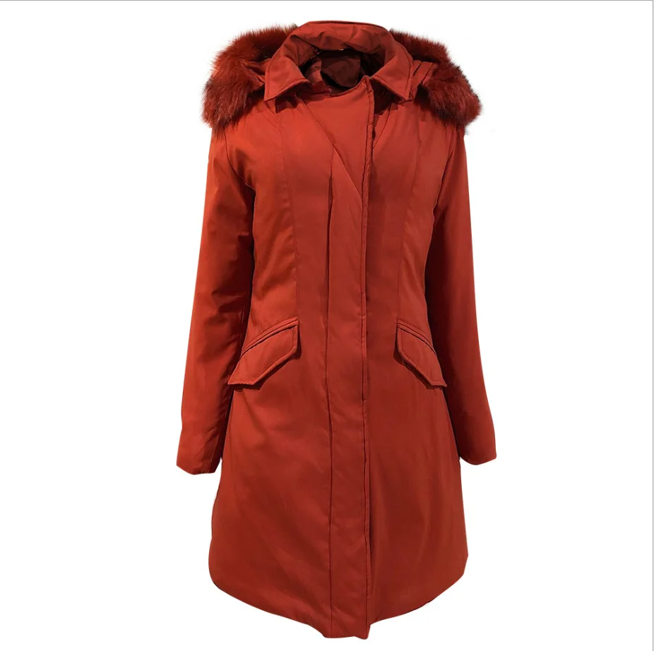 

Women's Winter Coat With Hood, Long Jacket, Black, Blue, Snow, Outdoor Areas, Real Skin, Loose, Blue, Parka, Red 90%