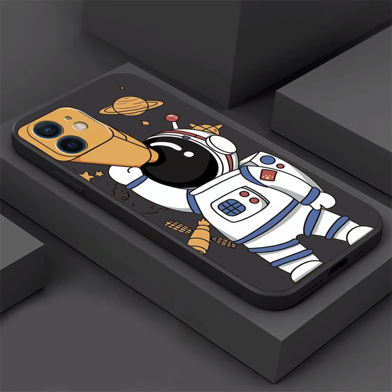 

Cute Astronaut Phone Case For iPhone 13 12 11 Pro Max Mini X XR XS Max 5 5S 6 6S 8 7 Plus Liquid Silicon Soft Back Cover funda