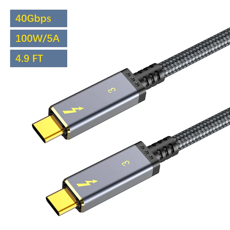 

Thunderbolt 3 Cable Male to male 40Gbps 100W 5A/20V Support 5K UHD or 4K 60HZ Display USB Type C 1.5m