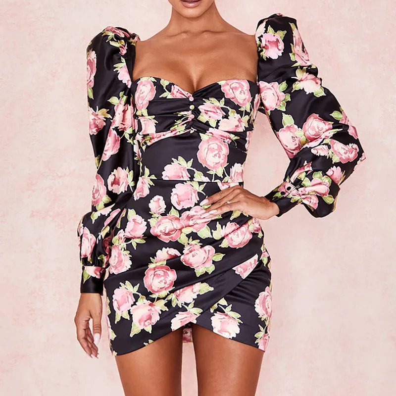 Цветочное сексуальное мини платье для вечерние НКИ клуба винтажное осень лето 2019