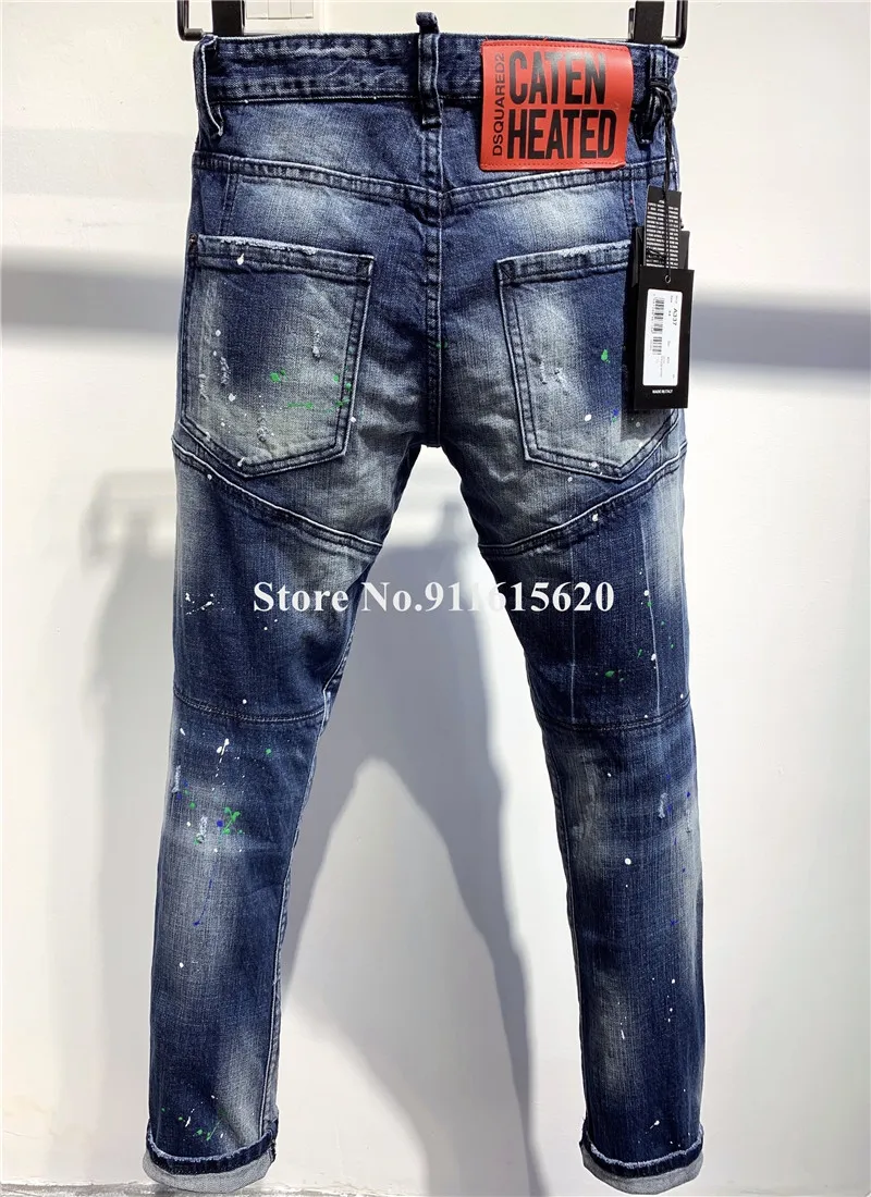 

Dsquared2 Biker Hole Jeans D2 Men Pants DSQ2 Embroidered Trousers A337